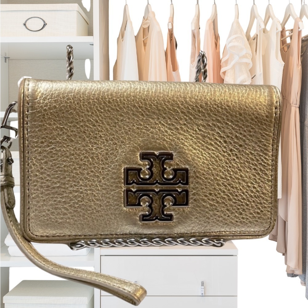 Tory Burch Metallic Gold Leather Britten Wallet